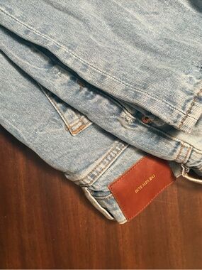 Zara Light Blue Denim Jacket with Brown Stitching